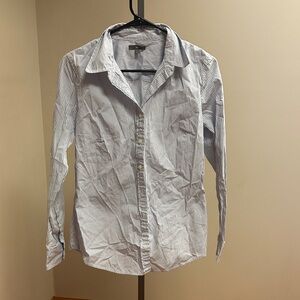 GAP Women's Blue and White Striped Button-Down Shirt